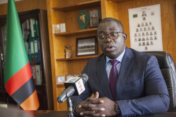 Zambian Minister of Commerce, Trade and Industry Chipoka Mulenga speaks during an interview with Xinhua in Lusaka, Zambia, May 15, 2023. (Photo by Martin Mbangweta/Xinhua)